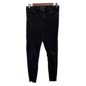 Skinny Fries Womens Juniors Black High Rise Distressed Raw Hem Skinny Jeans Sz 3